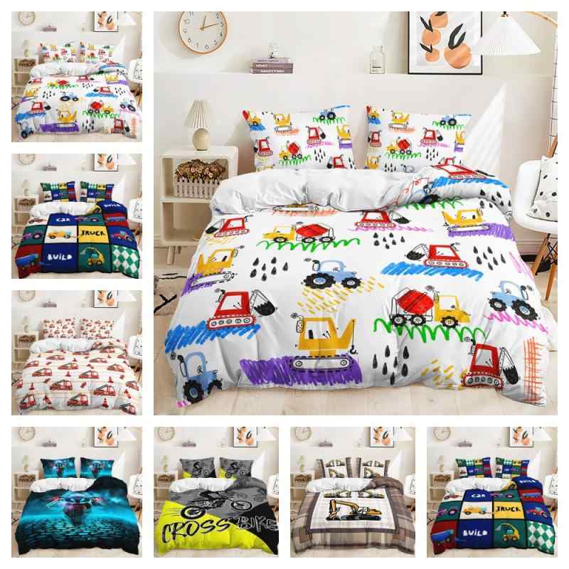 寝具 男の子 キッズ 3D デジタルプリント 布団カバー 3点セット かわいい 働く車 建設車両 バイク オー..