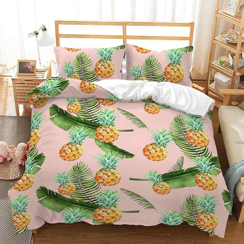布団カバー 3点セット 3Dデジタルプリント ピーチスキン加工 フルーツ柄 パイナップル バナナ かわいい..
