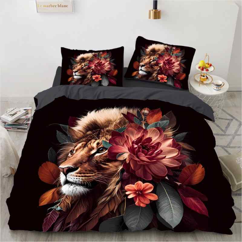 布団カバーセット 3D デジタルプリント 高精細 アニマル柄 ライオン ヒョウ ポリエステル素材 活性染料..