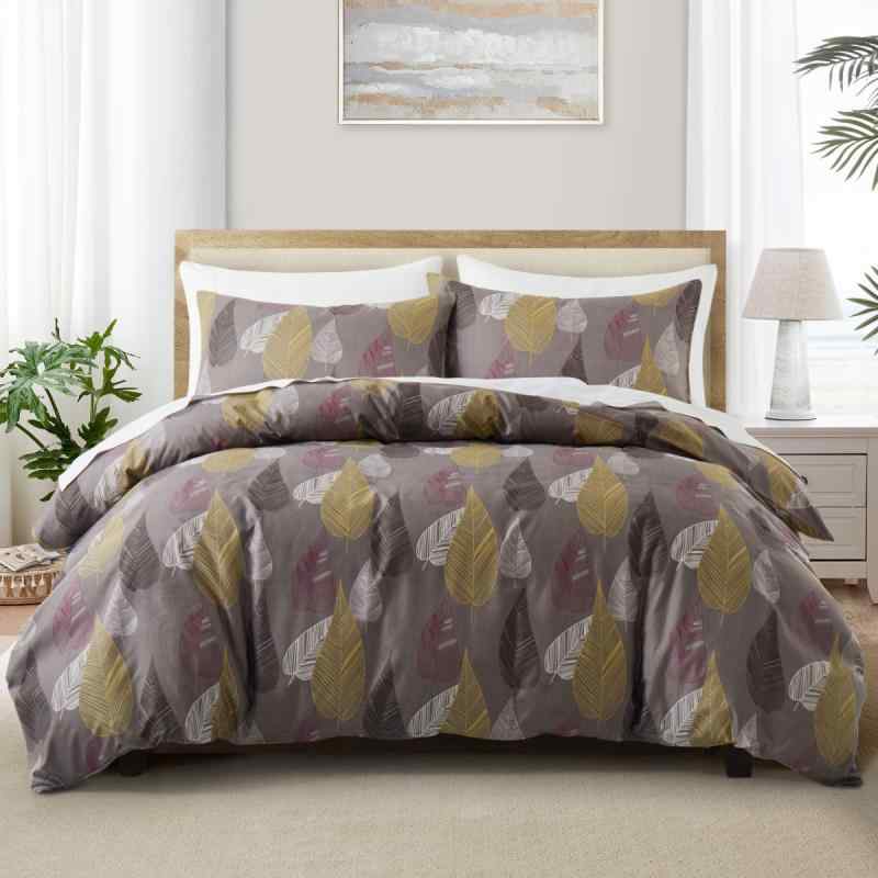 布団カバーセット 北欧デザイン ボタニカル リーフ柄 ブラック ブラウン ピーチスキン加工 微起毛 柔ら..