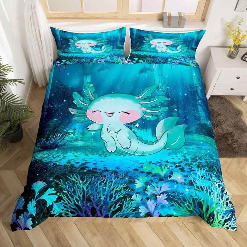 寝具カバーセット かわいい 海洋動物柄 デジタルプリント 3点セット モダン シンプル 化学繊維 ベッド..