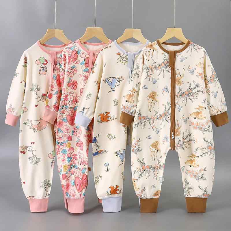 スリーパー ベビー キッズ 男の子 女の子 男女兼用 綿100% コットン 上質コーマ綿 A類安全基準 オールシーズン 寝冷え防止 蹴り出し防止 足つき セパレートタイプ ロンパース カバーオール
