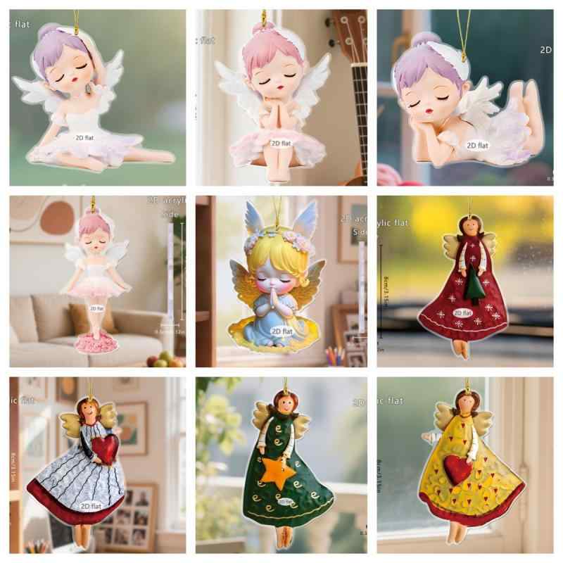 カーアクセサリー 翼付き 天使 アクリル製 かわいい レトロ プリント レインボー 金糸 車 バックミラー ルームミラー チャーム オーナメント 飾り ギフト ...