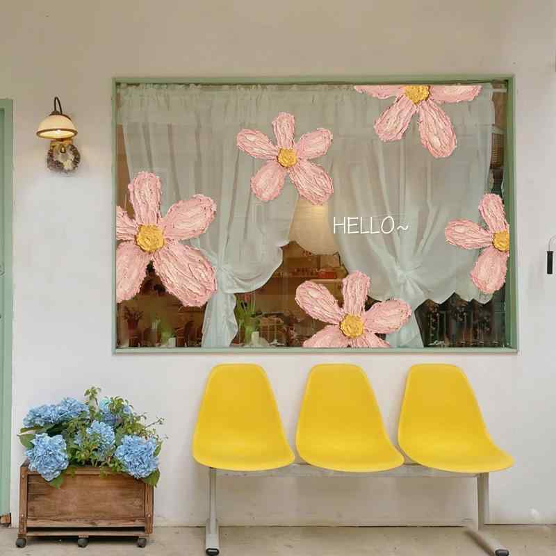 ウォールステッカー 静電タイプ 透明 貼って剥がせる 店舗用 ショーウィンドウ ガラスドア 窓飾り 小花柄 さわやかデザイン アパレル カフェ 子供服店 PVC製