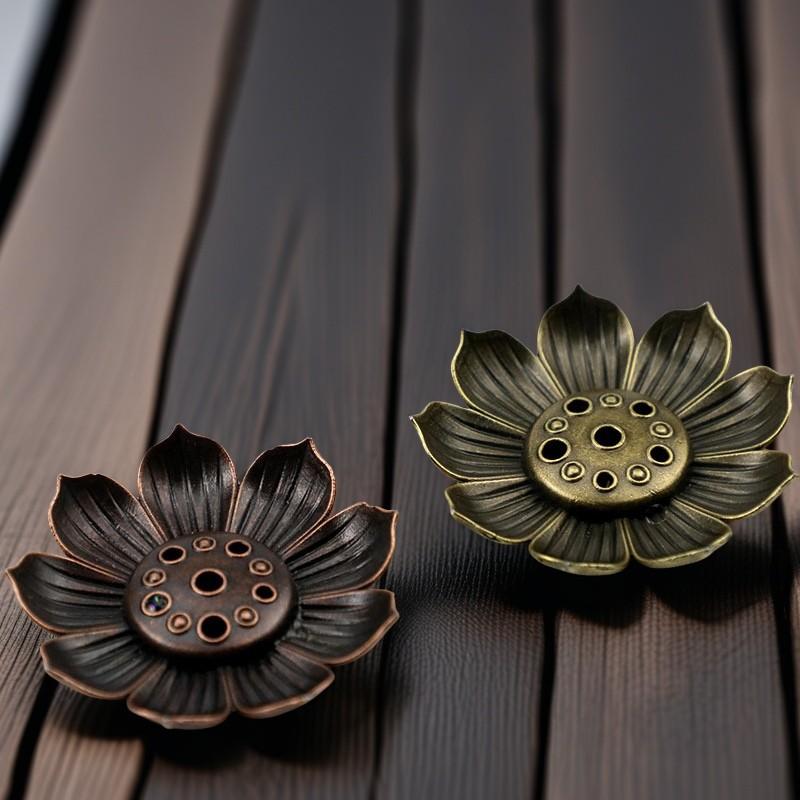 香立て 蓮の花 合金製 多孔式 線香用 置き物 中国風 和モダン インテリア アロマ リラックス 瞑想 ヨガ 香炉 台座 香受け(x2)
