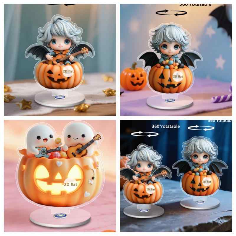 Rakuten - アクリル 360度回転 ストレス解消グッズ 置物 かわいい 妖精 フェアリー パンプキンランタン 2D フィギュア オブジェ 卓上 デスク インテリア 飾り プレゼント 癒しアイテム