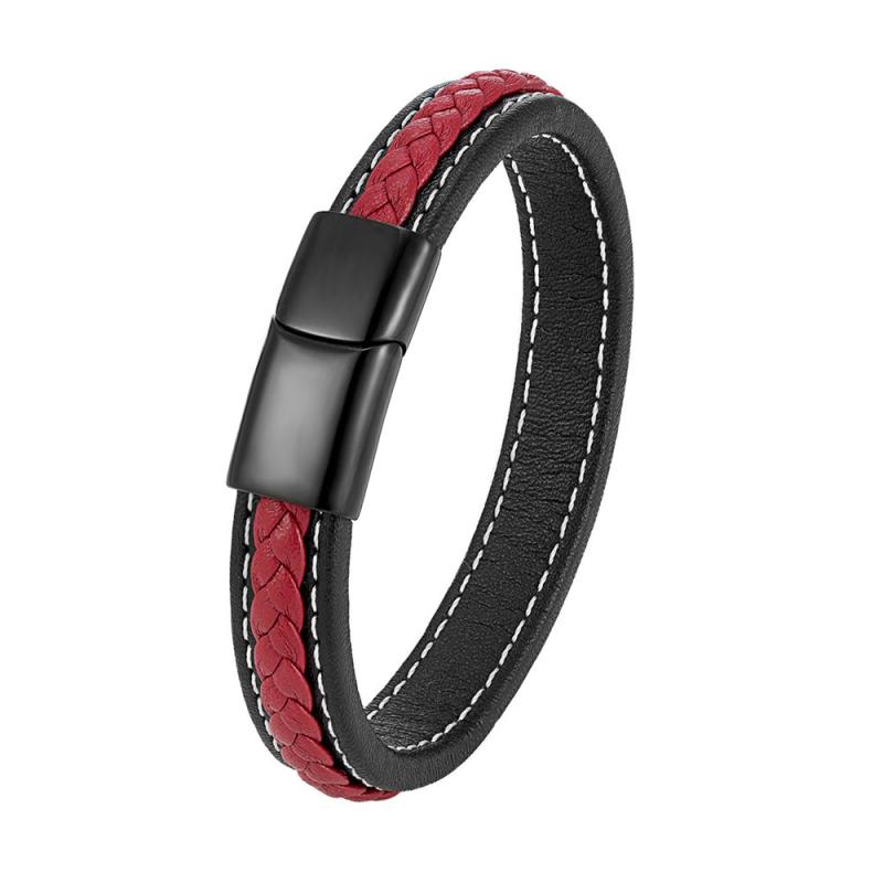 ブレスレット 男女兼用 レザー ステンレス サージカルステンレス 編み込み レトロ 幾何学模様 シンプル スタイリッシュ ブラック レッド シルバー ゴールド ファッション 通勤 バングル メンズ レディース