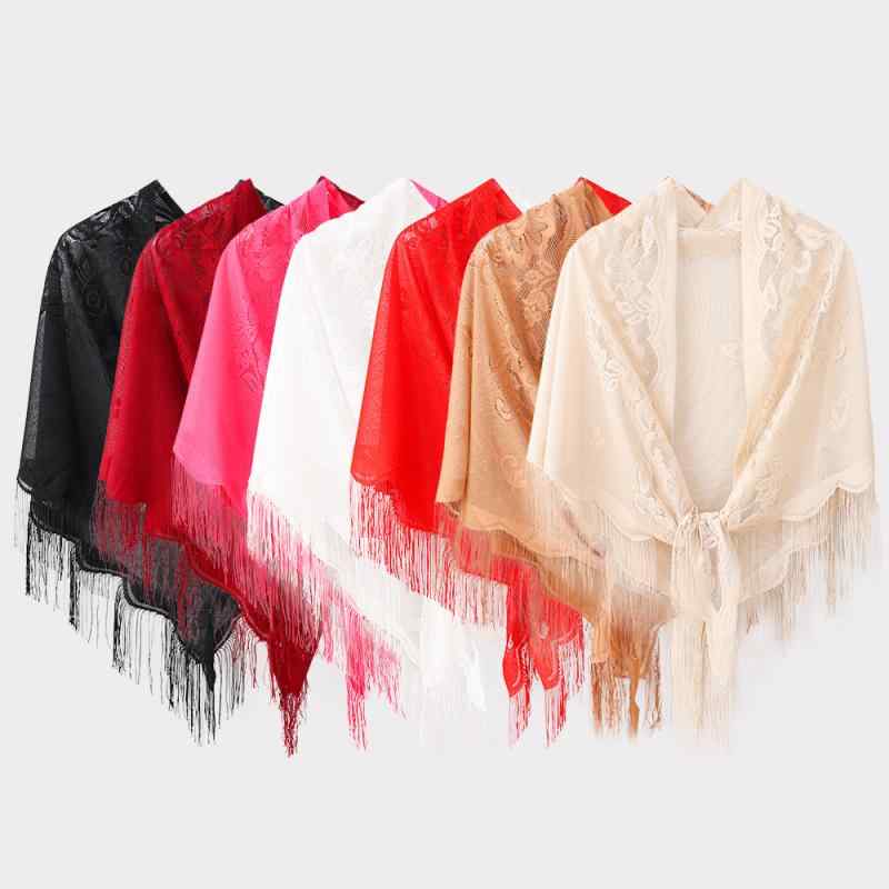 ショール レディース 紫外線対策 UVカット レース 三角 フリンジ ケープ ポンチョスタイル エレガント 上品 おしゃれ 着回し ストール 春夏用 マダム