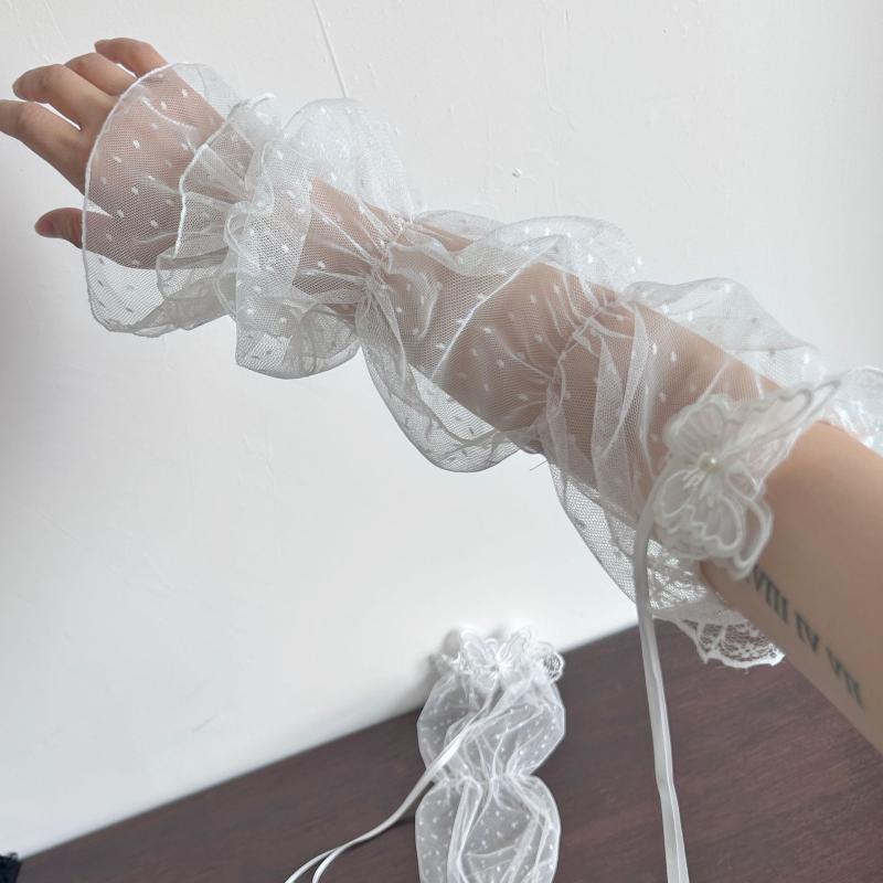 アームカバー レディース 女性用 ロリータJKスタイル UVカット 日焼け対策 薄手 ロング メッシュ レース ドット柄 かわいい 普段使い カジュアル 白 黒