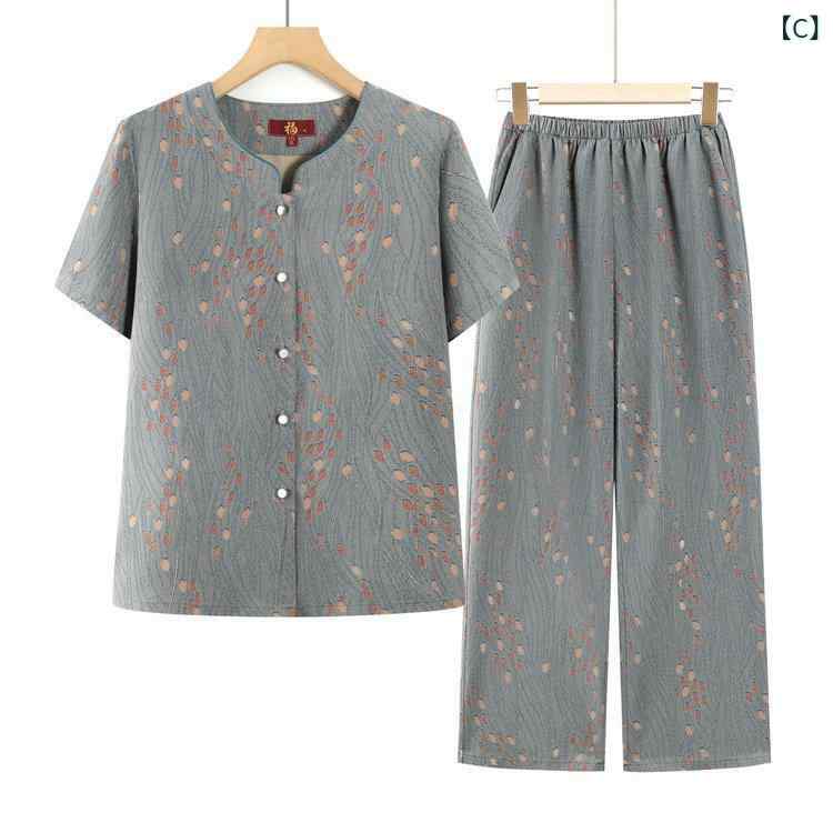 セットアップ レディース ミセス シニア 祖母 春夏 半袖 Tシャツ 上下セット 薄手 ゆったり シフォン 九分丈パンツ 普段着 ルームウェア 体型カバー カジュアル おしゃれ mzymzy-10957072 モズラボ サンプル画像3