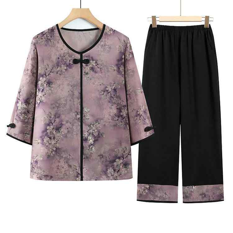 セットアップ レディース シニア ミセス 春夏 ゆったり 薄手 涼しい 半袖 トップス 9分丈パンツ 花柄 綿混 カジュアル リラックスウェア 部屋着 お出かけ