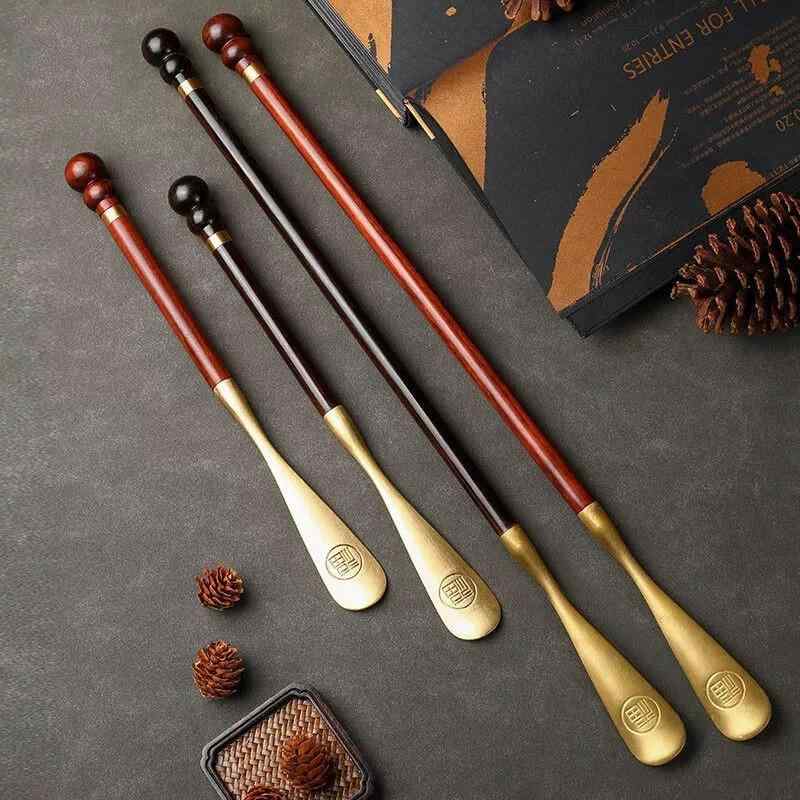 靴べら 妊婦 マタニティ 介護 高齢者 腰を曲げない 長柄 58cm 家庭用 天然木 紫檀 真鍮製 ポータブル シューホーン