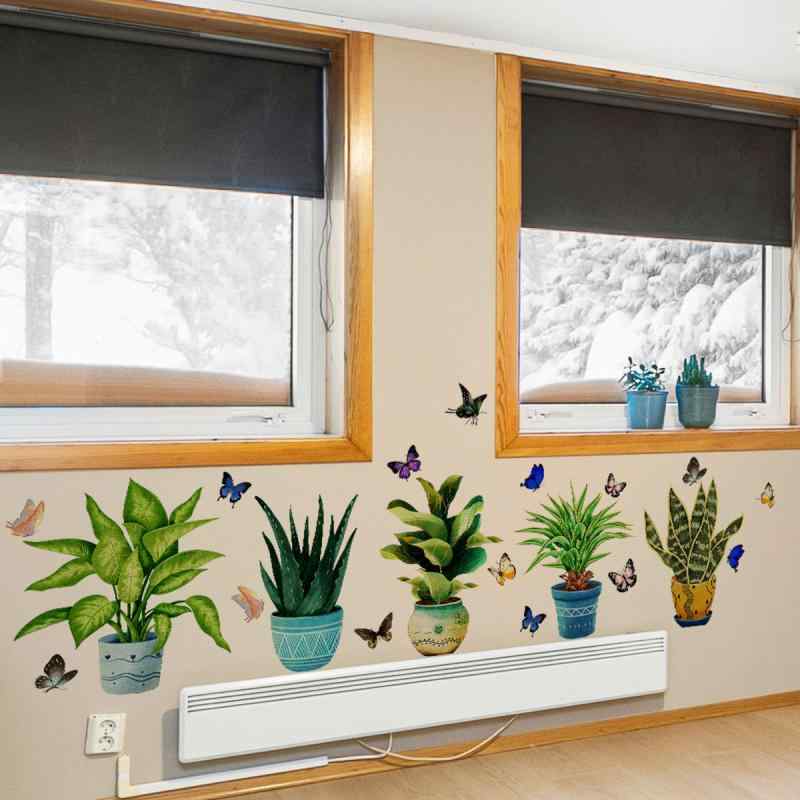 ウォールステッカー 自己粘着式 貼るだけ簡単 剥がせる 緑 植物 蝶 ボタニカル柄 花柄 ナチュラル モダン シンプル リビング 寝室 書斎 玄関 バルコニー 店舗 壁 インテリア装飾 PVC製(x2)