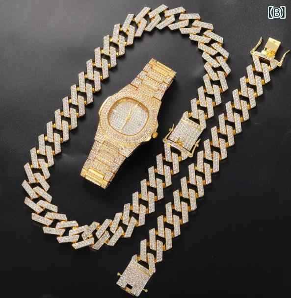 メンズ アクセサリーセット 3点セット 腕時計 ウォッチ クォーツ カレンダー表示 ネックレス ブレスレット ジルコニア ラインストーン装飾 カジュアル ストリート ファッション