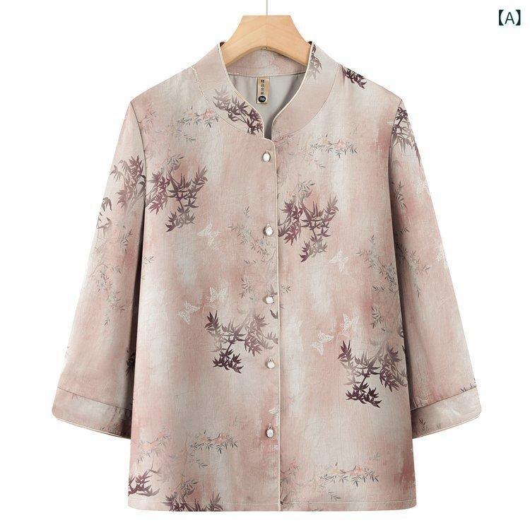 ブラウス レディース ミセス シニア ママ 新チャイナスタイル 薄手 羽織り ゆったり 体型カバー 民族調..