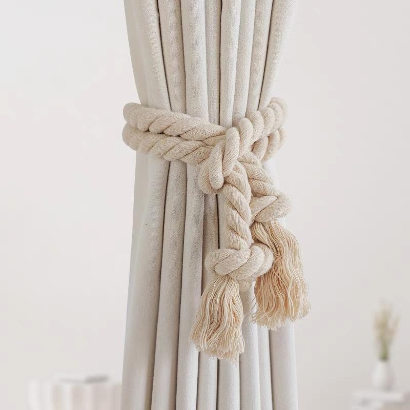 カーテン タッセル 編み込み コットン 麻紐 ロープ 留め ホルダー ナチュラル 北欧風 モダン シンプル 多用途 オフホワイト インテリア..