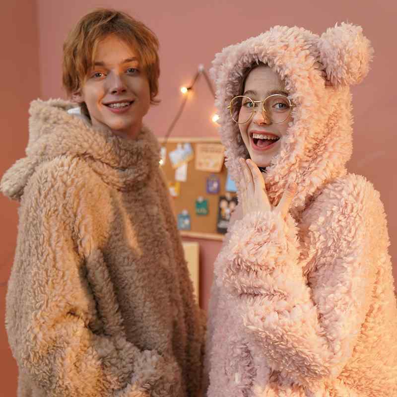 ルームウェア レディース メンズ カップル ペア 秋冬 ロング丈 ワンピース ガウン バスローブ もこもこ..