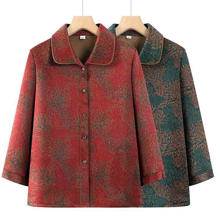 シャツ ブラウス レディース 中高年 シニア お母さん 春秋 薄手 羽織り ライトアウター 綿混 シンプル ..