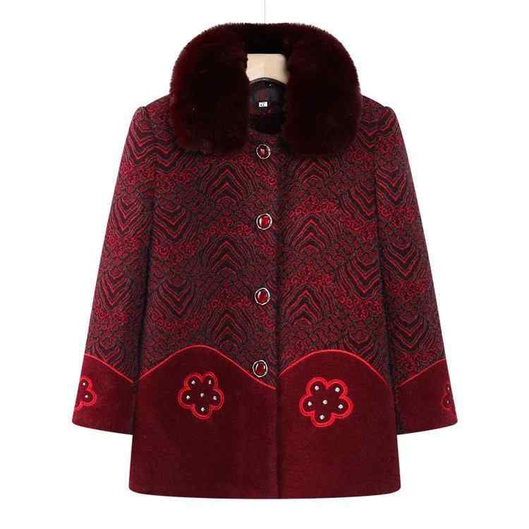 コート レディース シニア ママ向け 裏起毛 厚手 暖かい 防寒 中綿入り ウール調 エスニック ミドル丈 赤 紫 通勤 お出かけ 上品 エレガント 秋冬 アウター