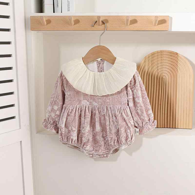 ロンパース ベビー 女の子 春秋 コーデュロイ 長袖 スナップボタン 綿裏地 コットン お出かけ着 普段着..