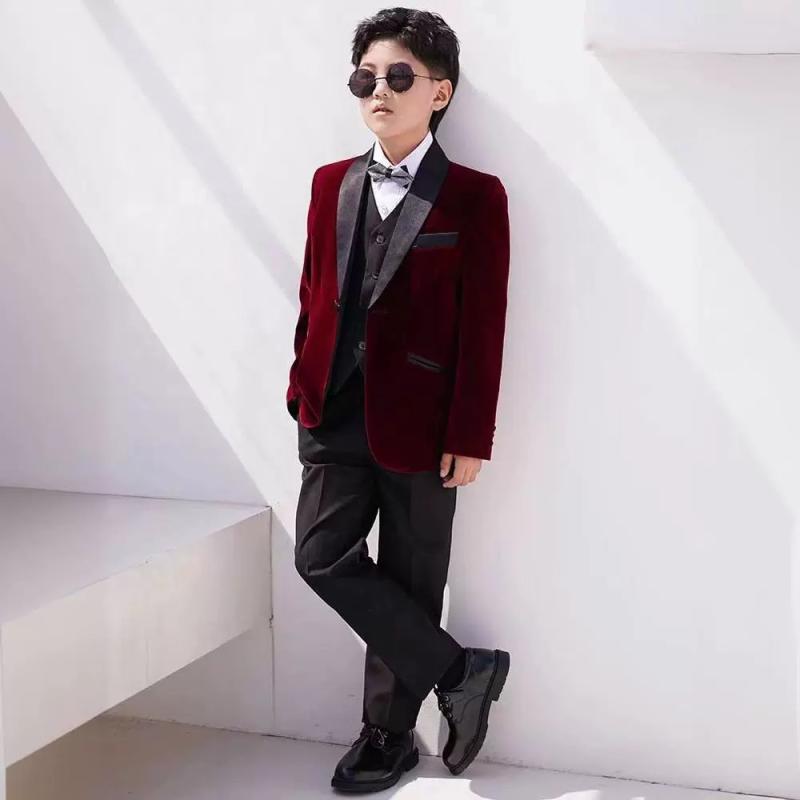 スーツ キッズ 男の子 ジュニア セットアップ レッド ベロア フォーマル 発表会 ピアノ 演奏会 結婚式 入学式 卒業式 七五三 パーティー ブリティッシュスタイル