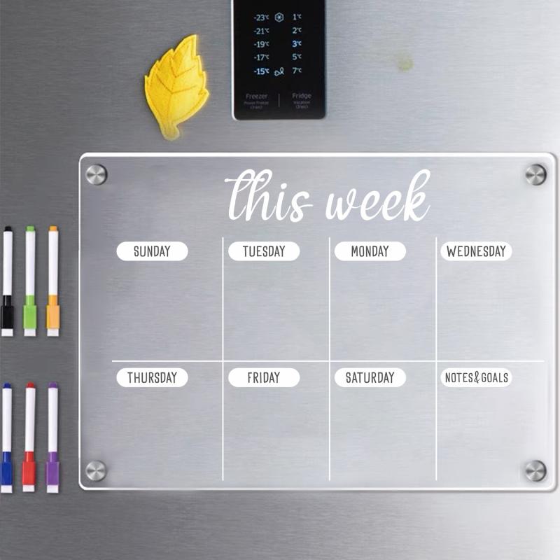 マグネットボード 透明アクリルボード 磁石 吸着式 書き消し可能 メモ 伝言板 週予定表 掲示板 冷蔵庫用 壁貼り シンプル おしゃれ 学習 オフィス 家庭用(x2)