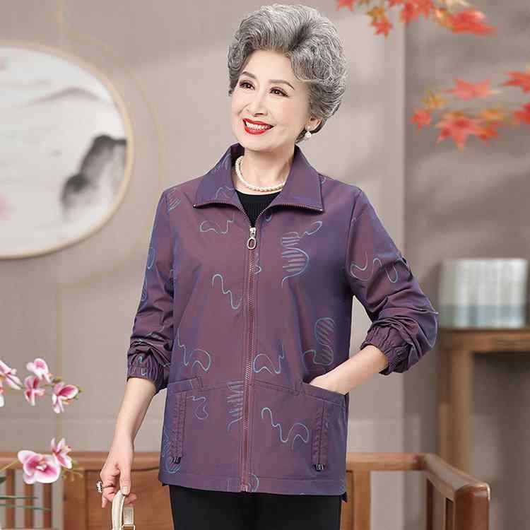 スプリングコート レディース ミセス シニア 春秋 ジャケット アウター 長袖 ゆったりサイズ カジュアル お出かけ 通勤 ポリエステル パープル ブルー