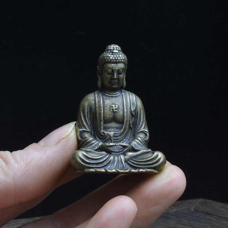 仏像 ミニ 携帯用 ポケットサイズ 無垢 黄銅製 古典 アンティーク調 古美色 文殊 普賢 観音 地蔵菩薩 ..