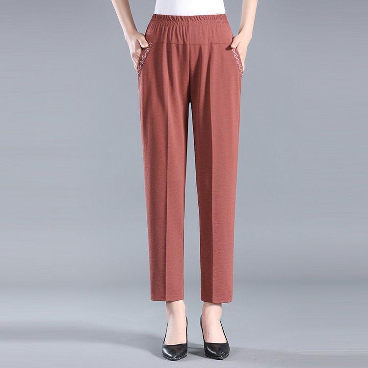 パンツ レディース ママ 中高年向け 接触冷感 薄手 ウエストゴム ストレート 長パンツ ゆったり 涼しい カジュアル 綿混素材 部屋着 お出かけ 春夏