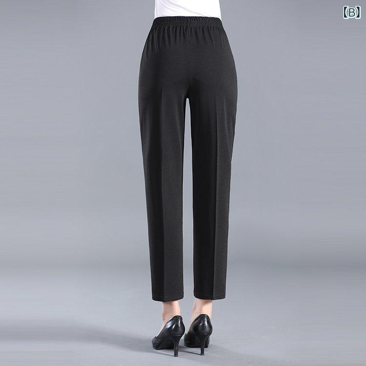 パンツ レディース ママ 中高年向け 接触冷感 薄手 ウエストゴム ストレート 長パンツ ゆったり 涼しい カジュアル 綿混素材 部屋着 お出かけ 春夏