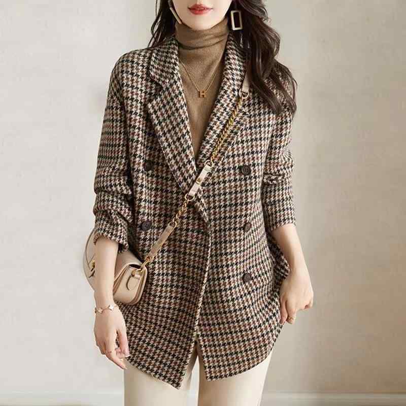 Other Jackets Jumpers - コート レディース テーラードカラー 千鳥格子 メルトンコート ゆったり ミドル丈 厚手 シングルボタン 秋冬 高級感 ポケット付き オフィス カジュアル