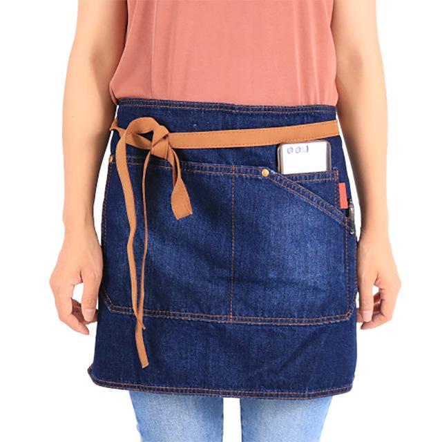 エプロン ユニセックス 防汚 デニム 半身 腰巻 前掛け 作業用 制服 レストラン カフェ ベーカリー 飲食店 キッチン 韓国風 おしゃれ カジュアル フリーサイズ 青