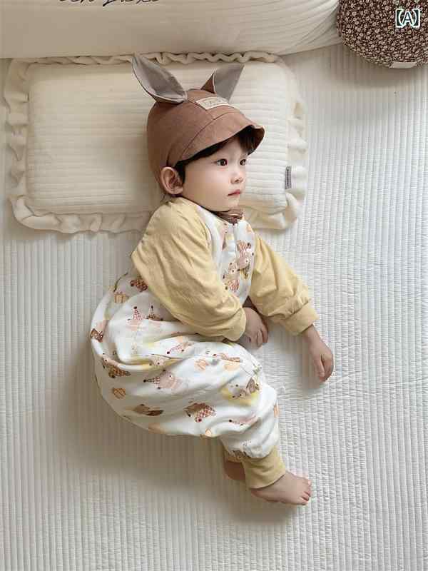 スリーパー ベビー キッズ 足つき 六重ガーゼ 竹繊維 コットン 長袖 寝冷え防止 吸...