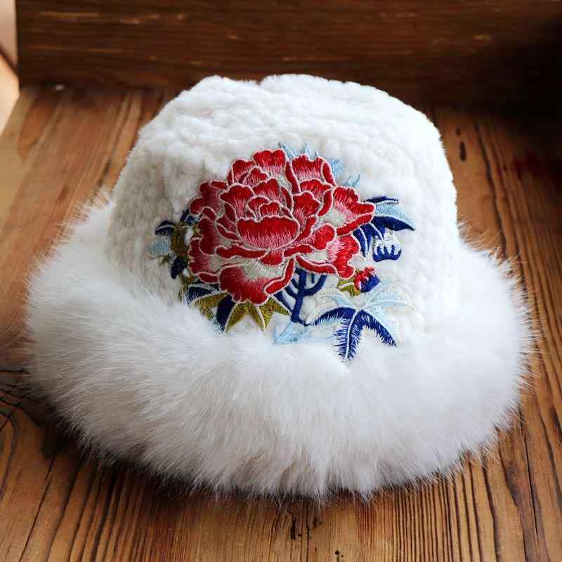 雷鋒帽 秋冬 防寒 保温 小顔効果 雲南 民族風 刺繍 花柄 アルパカ ウール 丸いトップ 短いつば 耳当て..