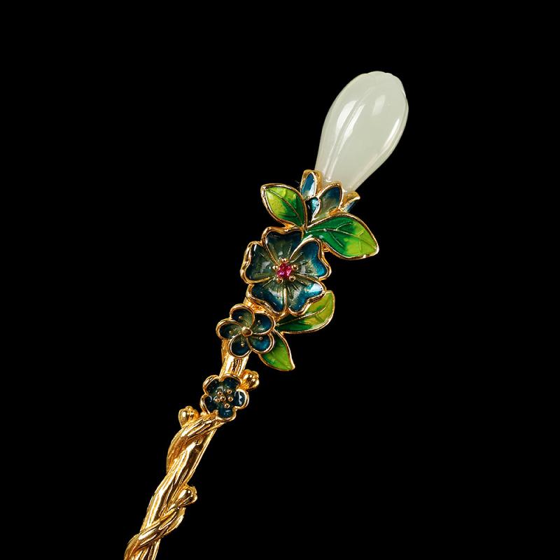 簪 かんざし レディース 女性用 S925シルバー 金メッキ 七宝焼 和田玉 木蓮 和風 レトロ 上品 優雅 華やか 繊細