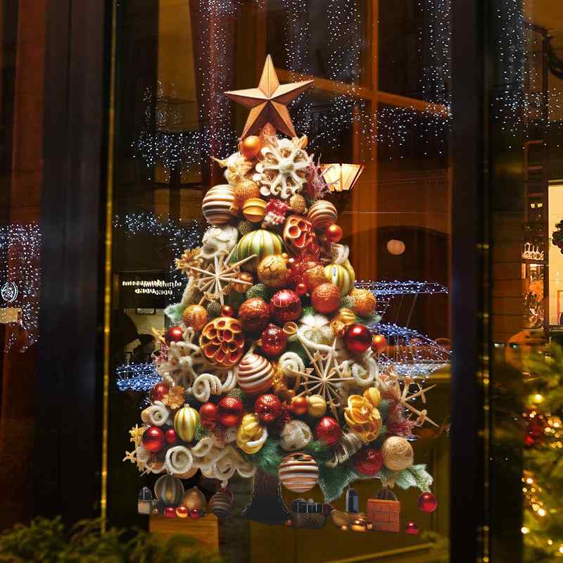 ウォールステッカー クリスマスツリー オーナメント シール 貼るだけ簡単 粘着式 PVC製 かわいい おしゃれ リビング 寝室 玄関 ドア 店舗 窓 デコレーション 冬 壁飾り