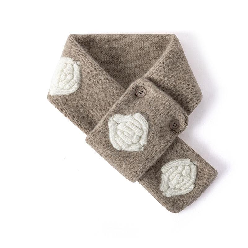 ネックウォーマー レディース 100% ピュア カシミヤ 防寒 保温 ニット ボタン 椿柄 スヌード 秋冬 ファッション小物 オフィス カジュアル 万能 上品 シワになりにくい