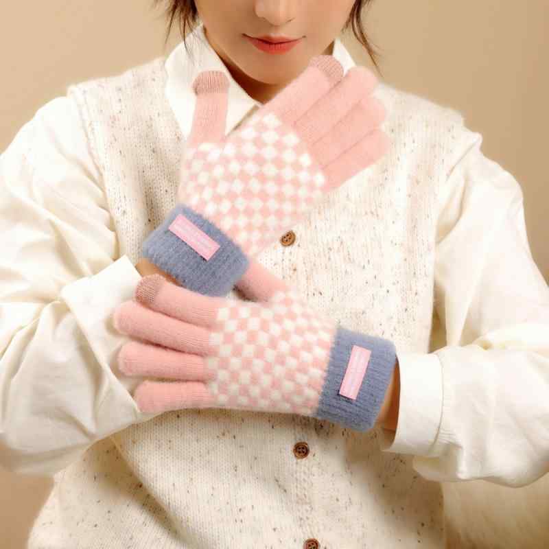 手袋 レディース 女性用 スマホ タッチパネル対応 保温 防寒 厚手 ニット 指あり ジャガード ポリエステル かわいい 韓国風 学生向け 通学 通勤 カジュアル 秋冬 グローブ