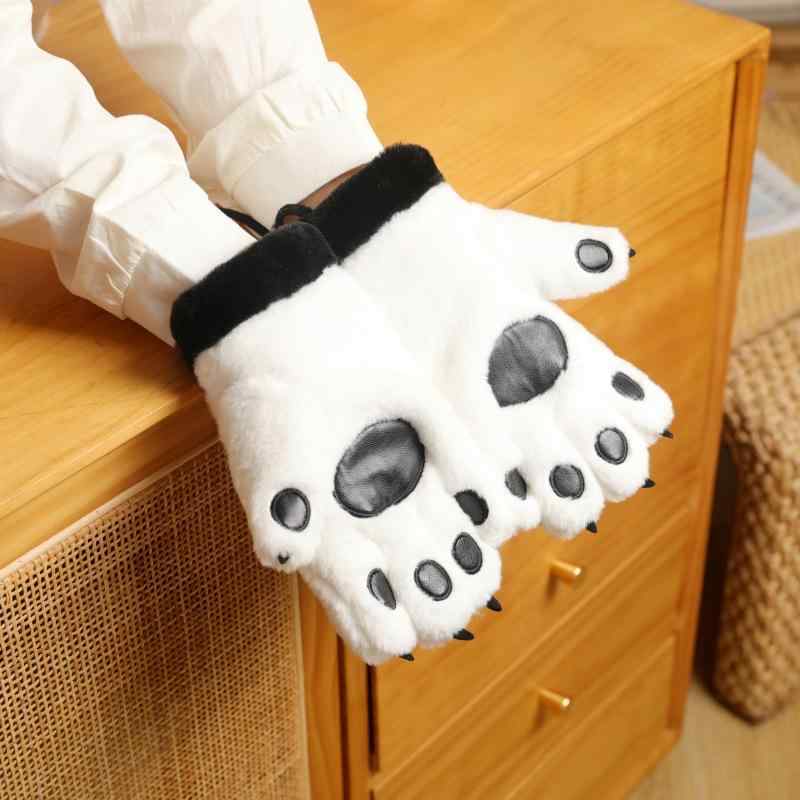 手袋 レディース 裏起毛 ボア もこもこ 保温 あったか 防寒 かわいい 猫の手モチーフ ストラップ付き 5..