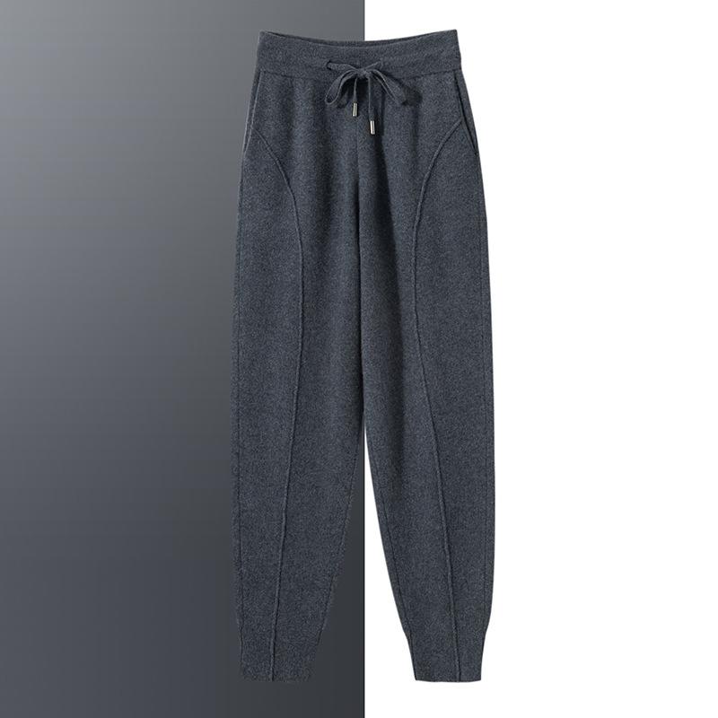 パンツ メンズ カシミヤ100% ピュアカシミヤ 極厚保温 あったか防寒 しわになりにくい ニット 秋冬 ゆったりストレート ルーズフィット 大人カジュアル リラックス ハイウエスト ドローストリング ロングパンツ(3.0)