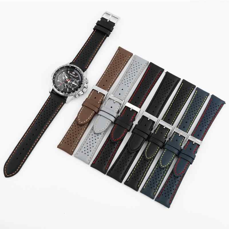 腕時計バンド 本革 交換用 多孔デザイン 通気性 ソフト 通勤 ビジネス カジュアル ナチュラル ブラウン グレー ブルー ブラック 多サイズ対応 18mm 19mm 20mm 21mm 22mm 24mm