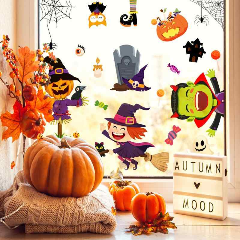 ウォールステッカー ハロウィン カボチャ お化け ゴースト かわいい デコレーション 静電気式 貼って剥..
