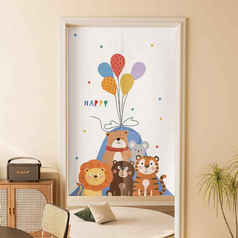 のれん つっぱり式 穴あけ不要 間仕切り 目隠し 遮光 寝室 部屋 リビング ダイニング キッチン トイレ 脱衣所 玄関 家庭用 ドアカーテン カフェカーテン ハーフ丈 リネン調 布製 アニメ柄 かわいい カジュアル