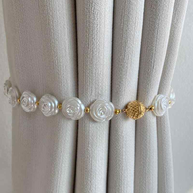 カーテンタッセル マグネット式 磁石クリップ 貝殻 カメリアモチーフ 高級感 エレガント フレンチスタ..