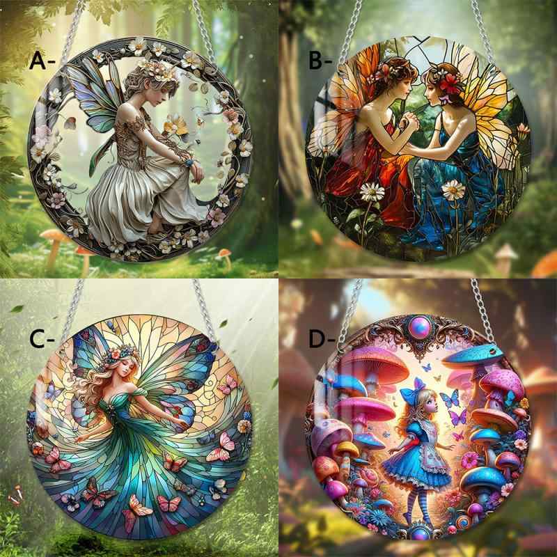 サンキャッチャー 森の妖精 蝶 天使 プリンセス アリス 童話 夢幻的 彩絵 かわいい おしゃれ アクリル製 窓飾り 玄関 ポーチ 車内用 吊り下げ オーナメント インテリア雑貨(x2)