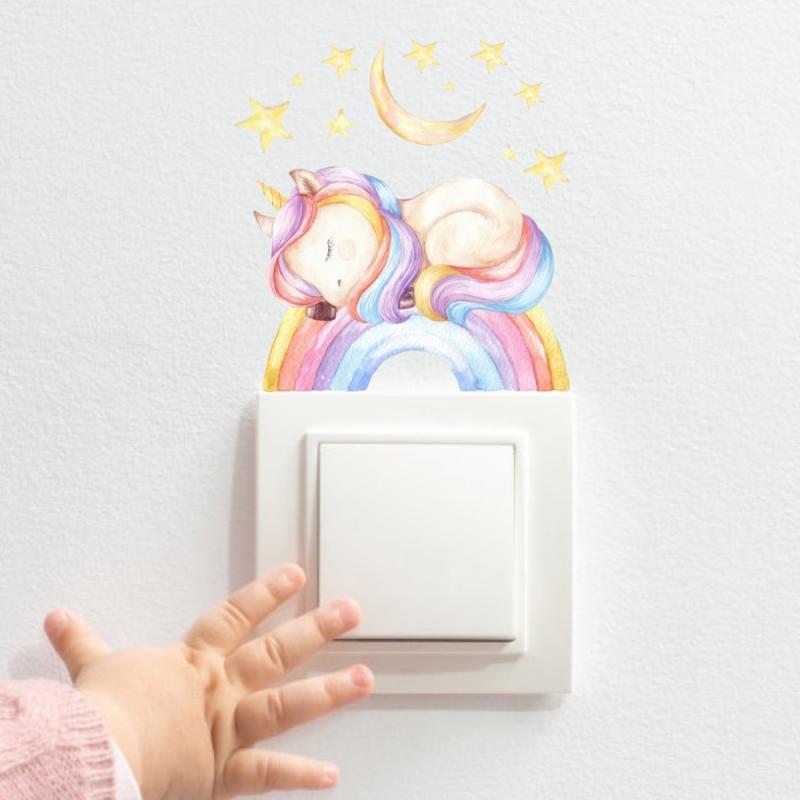 ウォールステッカー スイッチ用 レインボー ユニコーン かわいい 貼るタイプ 簡単...