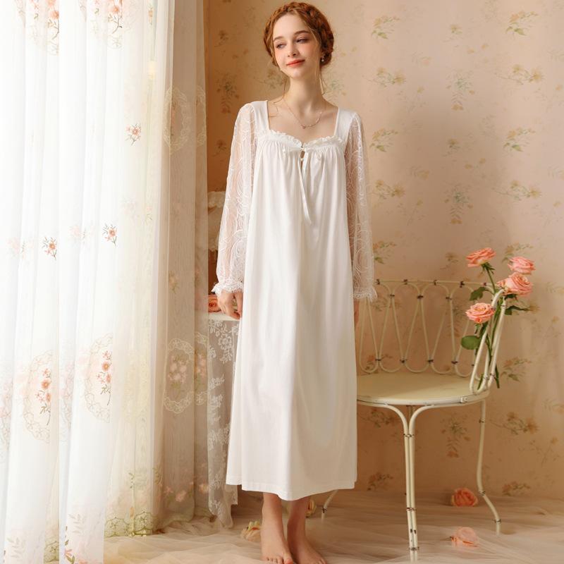 ワンピース 女の子 快適 通気性 春秋 長袖 コットン レース スクエアネック フレンチテイスト 高級感 ..