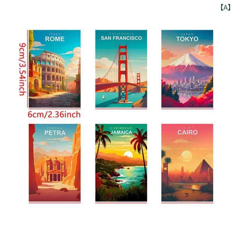 マグネット 冷蔵庫マグネット 洗濯機用 都市ランドマーク 建物 夕焼け風景 おしゃれ シンプル インテリア 雑貨 強力磁石 樹脂製 6枚セット(x2)