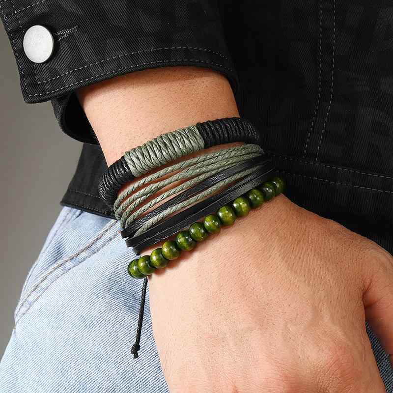 ブレスレット メンズ 男性用 レトロ スタイル ハンドメイド レザー 編み込み 個性的 カジュアル ファッション アクセサリー 大人 かっこいい プレゼント