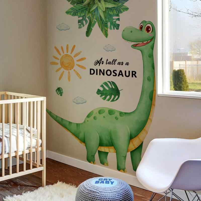 Rakuten - ウォールステッカー キッズ 子供部屋 幼稚園用 かわいい 恐竜 太陽 植物 英字 背景デコレーション 壁飾り PVC製 3枚セット リビング 寝室 玄関 賃貸OK